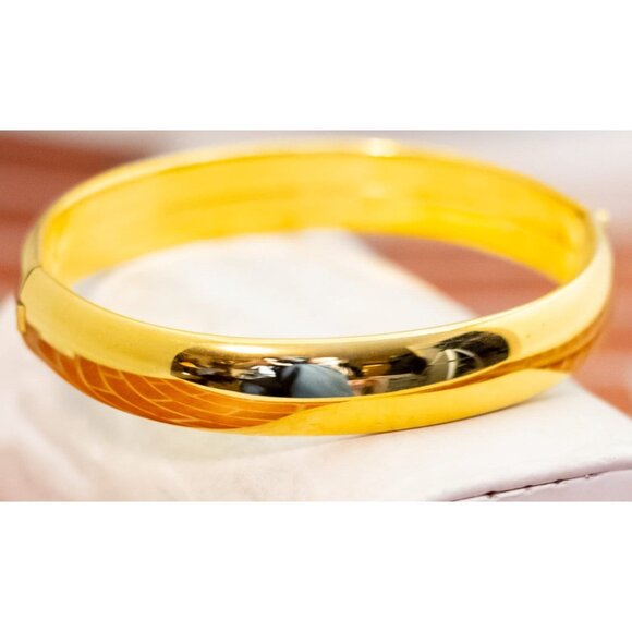 7 inch, Vintage Shiny Gold Tone Stainless Steel Hinge Bangle by Edforce - W30 - Picture 2 of 3